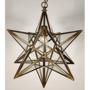 ANTICO LAMPADARIO STELLA anni 70 DESIGN MODERNARIATO DORATO VETRO LANTERNA OLD