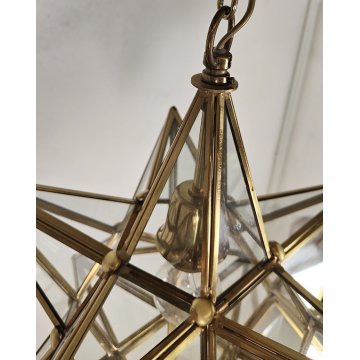 ANTICO LAMPADARIO STELLA anni 70 DESIGN MODERNARIATO DORATO VETRO LANTERNA OLD