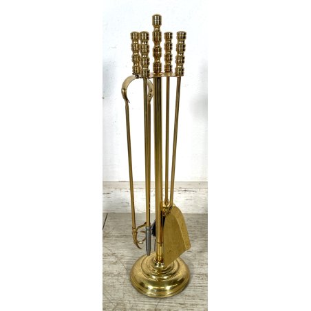 SET DA CAMINO IN BRONZO DORATO PALETTA SCOPA PINZA FIRE TOOL FUOCO BRACERE '900