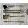 SET DA CAMINO IN BRONZO DORATO PALETTA SCOPA PINZA FIRE TOOL FUOCO BRACERE '900
