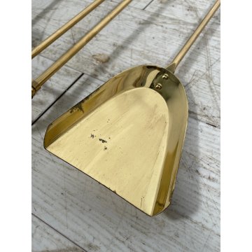 SET DA CAMINO IN BRONZO DORATO PALETTA SCOPA PINZA FIRE TOOL FUOCO BRACERE '900