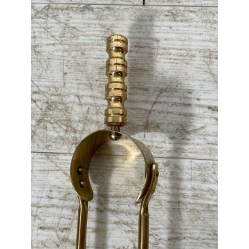 SET DA CAMINO IN BRONZO DORATO PALETTA SCOPA PINZA FIRE TOOL FUOCO BRACERE '900
