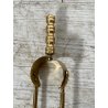 SET DA CAMINO IN BRONZO DORATO PALETTA SCOPA PINZA FIRE TOOL FUOCO BRACERE '900