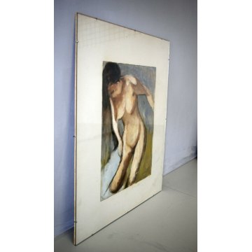 QUADRO DIPINTO TEMPERA CARTONCINO T. Nardino  '76 FIGURA FEMMINILE NUDO DONNA 
