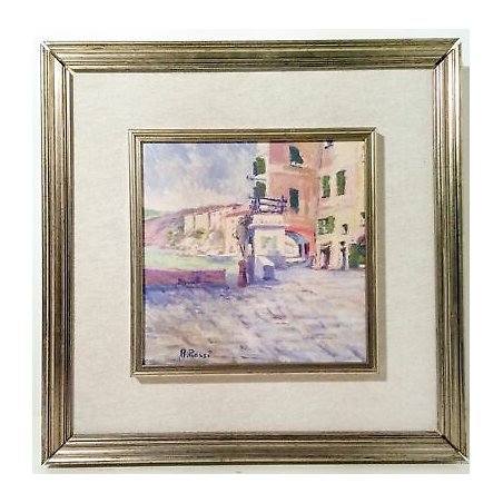 DIPINTO OLIO SERITE FIRMATO A ROSSI VEDUTA PAESE BORGO QUADRO EPOCA 1900 ARTE