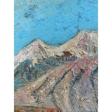 ANTICO DIPINTO OLIO TAVOLA Sori PAESAGGIO MONTANO BAITE ALPEGGIO DIVISIONISTA