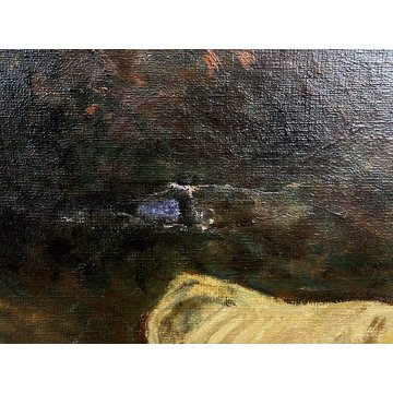 GRANDE QUADRO OLIO TELA C. Pagano PAESAGGIO MONTANO RUSCELLO MUCCHE PASCOLO '900