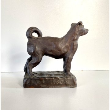 PICCOLA SCULTURA BRONZO PATINA CANE 1935 STILE Ligabue 5x10x12 cm/h