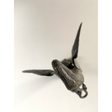PICCOLA SCULTURA GRUPPO BRONZO AIRONE SERPENTE TARTARUGA BESTIARIO 17cm/h '800