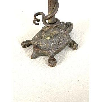 PICCOLA SCULTURA GRUPPO BRONZO AIRONE SERPENTE TARTARUGA BESTIARIO 17cm/h '800