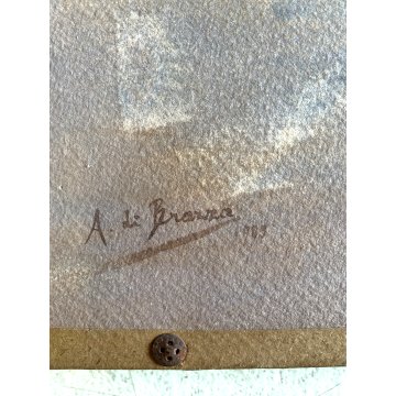 ANTICO GRANDE ACQUERELLO CARTONCINO FIRMATO A. di Brazzà PAESAGGIO LACUSTRE 1905