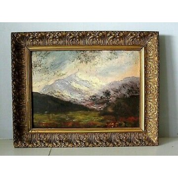 ANTICO QUADRO DIPINTO OLIO PAESAGGIO MONTANO OSSOLA ALPI