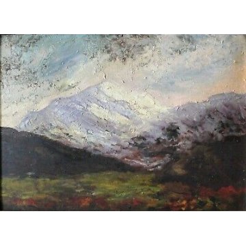 ANTICO QUADRO DIPINTO OLIO PAESAGGIO MONTANO OSSOLA ALPI