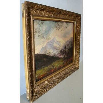 ANTICO QUADRO DIPINTO OLIO PAESAGGIO MONTANO OSSOLA ALPI