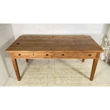 ANTICO GRANDE TAVOLO PRANZO RETTANGOLARE LEGNO LARICE 2 CASSETTI TABLE SALA 1800
