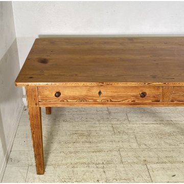 ANTICO GRANDE TAVOLO PRANZO RETTANGOLARE LEGNO LARICE 2 CASSETTI TABLE SALA 1800