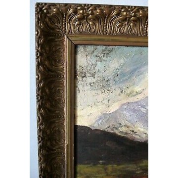 ANTICO QUADRO DIPINTO OLIO PAESAGGIO MONTANO OSSOLA ALPI