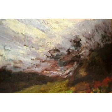 ANTICO QUADRO DIPINTO OLIO PAESAGGIO MONTANO OSSOLA ALPI