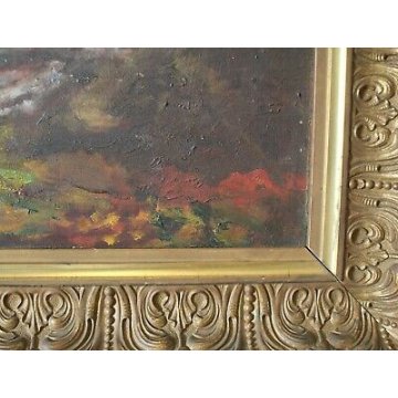 ANTICO QUADRO DIPINTO OLIO PAESAGGIO MONTANO OSSOLA ALPI
