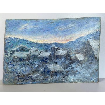 QUADRO DIPINTO OLIO TAVOLA Ferraris PAESAGGIO OSSOLANO INVERNO NEVE DIVISIONISTA