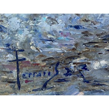 QUADRO DIPINTO OLIO TAVOLA Ferraris PAESAGGIO OSSOLANO INVERNO NEVE DIVISIONISTA