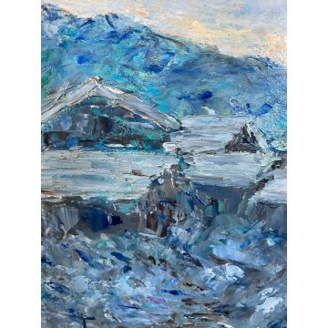 QUADRO DIPINTO OLIO TAVOLA Ferraris PAESAGGIO OSSOLANO INVERNO NEVE DIVISIONISTA