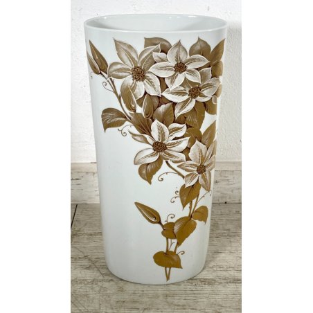 GRANDE VASO KAISER PORTA OMBRELLI CERAMICA SMALTATA DECORO FIORI ANNI 70 OVALE