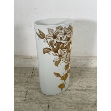 GRANDE VASO KAISER PORTA OMBRELLI CERAMICA SMALTATA DECORO FIORI ANNI 70 OVALE