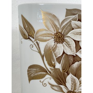 GRANDE VASO KAISER PORTA OMBRELLI CERAMICA SMALTATA DECORO FIORI ANNI 70 OVALE