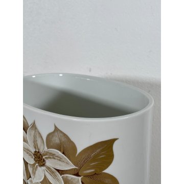 GRANDE VASO KAISER PORTA OMBRELLI CERAMICA SMALTATA DECORO FIORI ANNI 70 OVALE