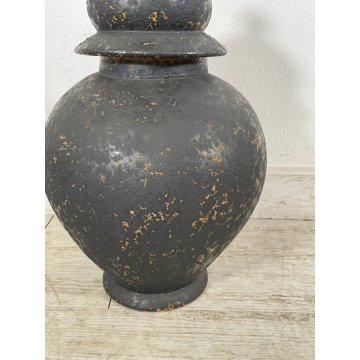 GRANDE VASO COPERCHIO ANFORA URNA TERRACOTTA NOVE ITALY SMALTO NERO EPOCA 1970