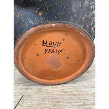 GRANDE VASO COPERCHIO ANFORA URNA TERRACOTTA NOVE ITALY SMALTO NERO EPOCA 1970
