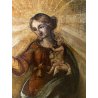 ANTICO DIPINTO OLIO MADONNA ROSARIO GESU' GLOBO SALVATOR MUNDI RELIGIOSO '600