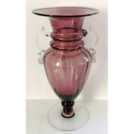 RARO ANTICO VASO BIANSATO COSTOLATO VETRO MURANO VIOLA V. Zecchin ART DECO '900 