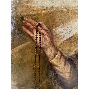 ANTICO DIPINTO OLIO MADONNA ROSARIO GESU' GLOBO SALVATOR MUNDI RELIGIOSO '600