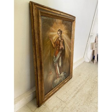 ANTICO DIPINTO OLIO MADONNA ROSARIO GESU' GLOBO SALVATOR MUNDI RELIGIOSO '600