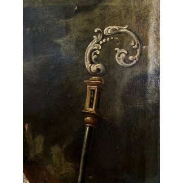 ANTICO DIPINTO OLIO San Nicola Bari VESCOVO MITRA DONNA MODELLO BASILICA '700