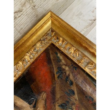 ANTICO DIPINTO OLIO San Nicola Bari VESCOVO MITRA DONNA MODELLO BASILICA '700