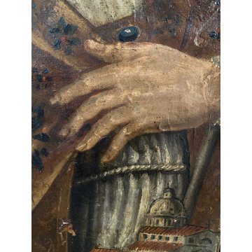 ANTICO DIPINTO OLIO San Nicola Bari VESCOVO MITRA DONNA MODELLO BASILICA '700