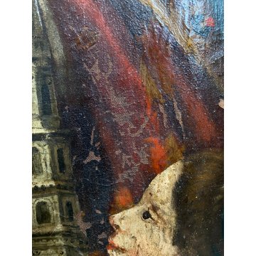 ANTICO DIPINTO OLIO San Nicola Bari VESCOVO MITRA DONNA MODELLO BASILICA '700