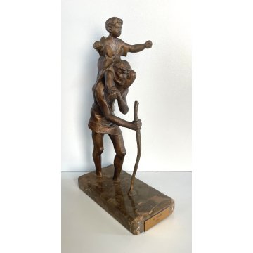 ANTICA SCULTURA BRONZO TUTTOTONDO SZT KRISTOF FIGURA FANCIULLO ANZIANO UOMO 1981