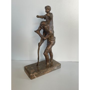 ANTICA SCULTURA BRONZO TUTTOTONDO SZT KRISTOF FIGURA FANCIULLO ANZIANO UOMO 1981