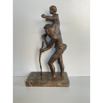 ANTICA SCULTURA BRONZO TUTTOTONDO SZT KRISTOF FIGURA FANCIULLO ANZIANO UOMO 1981