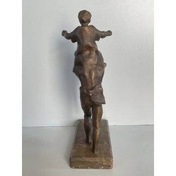 ANTICA SCULTURA BRONZO TUTTOTONDO SZT KRISTOF FIGURA FANCIULLO ANZIANO UOMO 1981