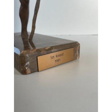 ANTICA SCULTURA BRONZO TUTTOTONDO SZT KRISTOF FIGURA FANCIULLO ANZIANO UOMO 1981