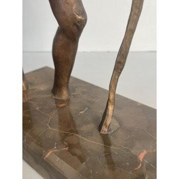 ANTICA SCULTURA BRONZO TUTTOTONDO SZT KRISTOF FIGURA FANCIULLO ANZIANO UOMO 1981