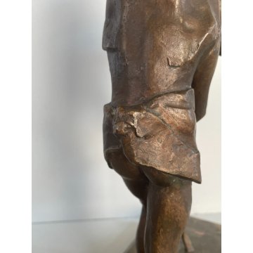 ANTICA SCULTURA BRONZO TUTTOTONDO SZT KRISTOF FIGURA FANCIULLO ANZIANO UOMO 1981