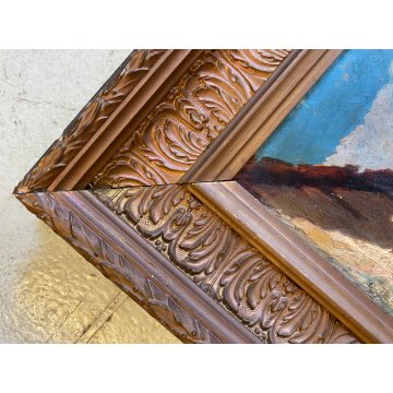 ANTICO DIPINTO OLIO Carlo Follini PAESAGGIO MONTANO APLINO ALPEGGIO BAITE '900