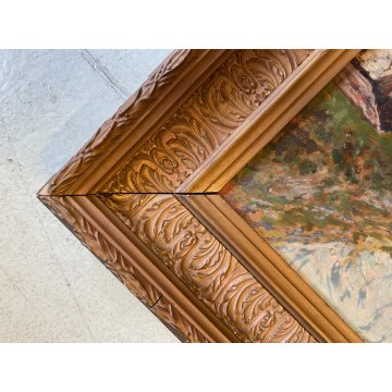 ANTICO DIPINTO OLIO Carlo Follini PAESAGGIO MONTANO APLINO ALPEGGIO BAITE '900