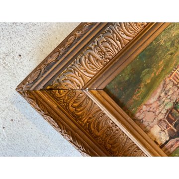 ANTICO DIPINTO OLIO Carlo Follini PAESAGGIO MONTANO APLINO ALPEGGIO BAITE '900